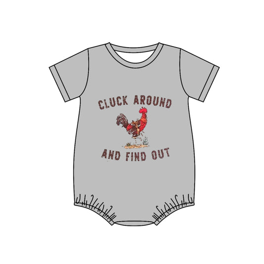(Custom Design Preorder MOQ 5) CLUCK AROUND AND FIND OUT Print Baby Kids Summer Romper