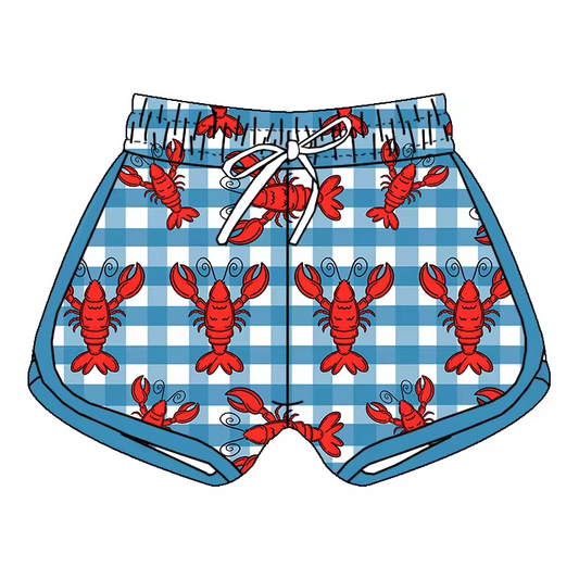 (Custom Design Preorder MOQ 5)  Crayfish Plaid Print Boys Summer Shorts