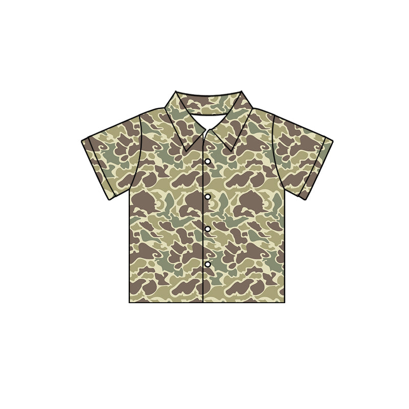 (Custom Design Preorder MOQ 5) Brown Camo Print Boys Summer Tee Shirts Top