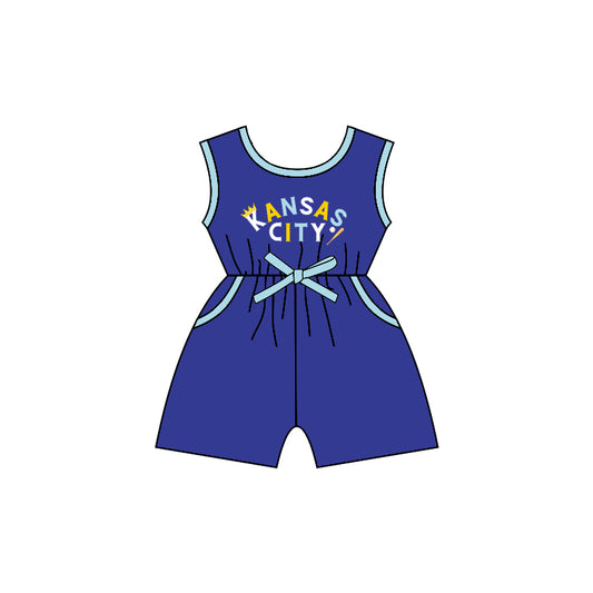 (Custom Design Preorder MOQ 5) KANSAS CITY Print Girls Summer Pockets Jumpsuits