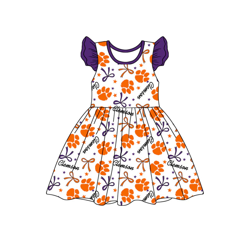 (Custom Design Preorder MOQ 5) Team's Clemson Print Girls Knee Length Dress