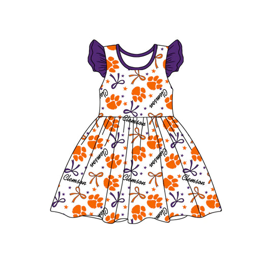 (Custom Design Preorder MOQ 5) Team's Clemson Print Girls Knee Length Dress
