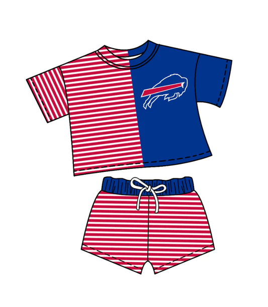 (Custom Design Preorder MOQ 5)  Team's Bills Stripes Print Shorts Kids Summer Clothes Set