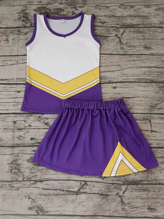 (Custom Design MOQ 5)Purple Football Cheer Team's Skirts With The Shorts Girls Clothes Sets