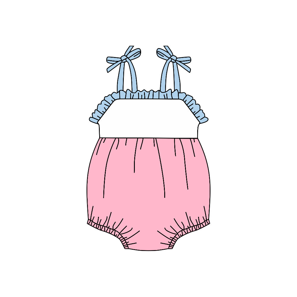 (Custom Design Preorder MOQ 5) Pink Color Baby Girls Summer Strap Romper