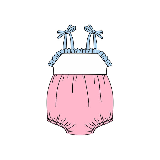 (Custom Design Preorder MOQ 5) Pink Color Baby Girls Summer Strap Romper