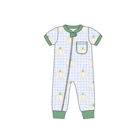 (Custom Design Preorder MOQ 5) Pumpkin Print Baby Boys Fall Zipper Romper