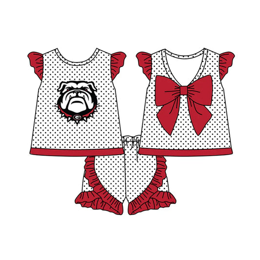 (Custom Design Preorder MOQ 5)  Team's Georgia Dots Print Girls Summer Clothes Set