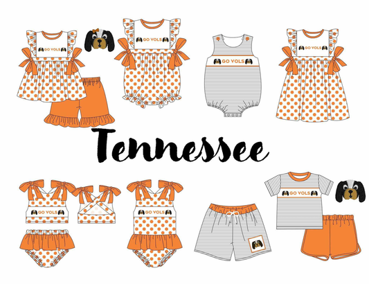 (Custom Design Preorder MOQ 5 Each Design) Team's Tennessee Print Kids Summer Swimsuits Matching Clothes Sibling Wear