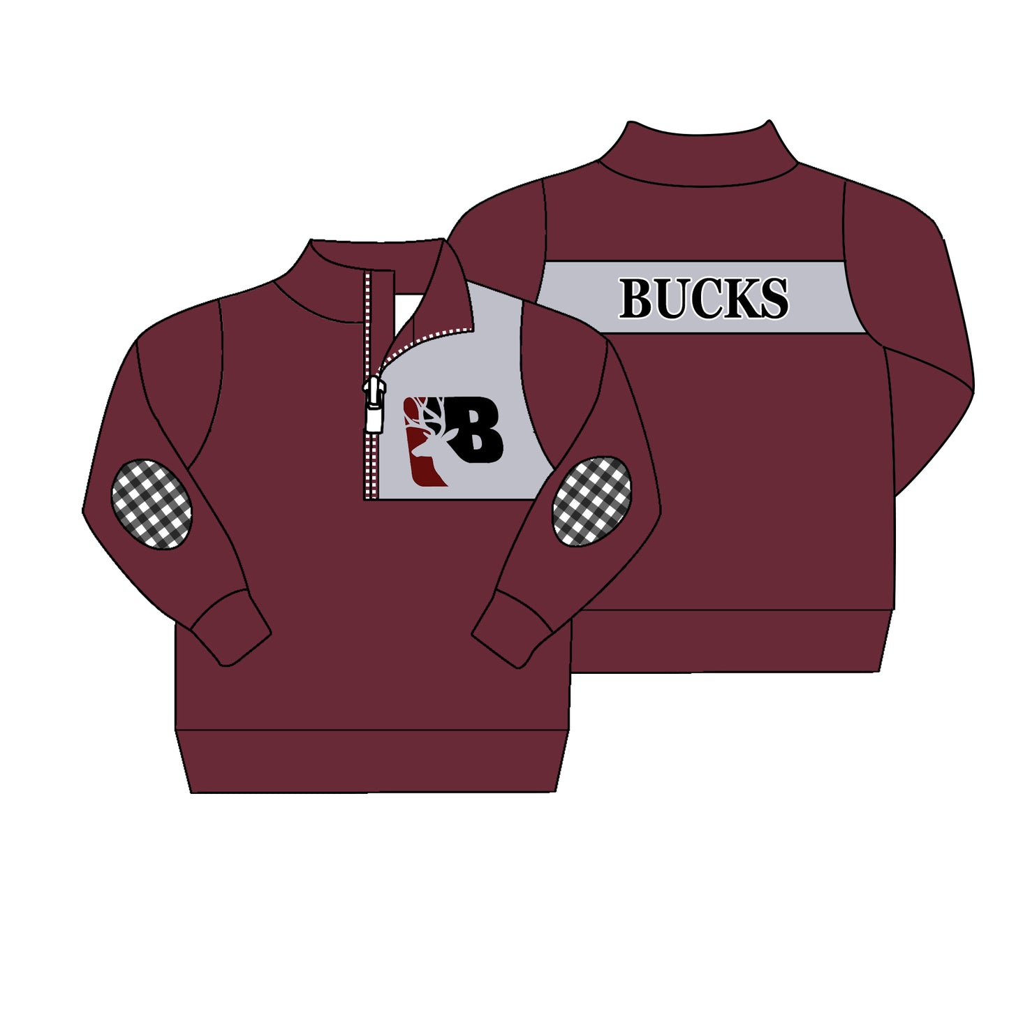 (Custom Design Preorder MOQ 5) Team's BUCKS Print Boys Long Sleeve Zipper Pullover Shirts