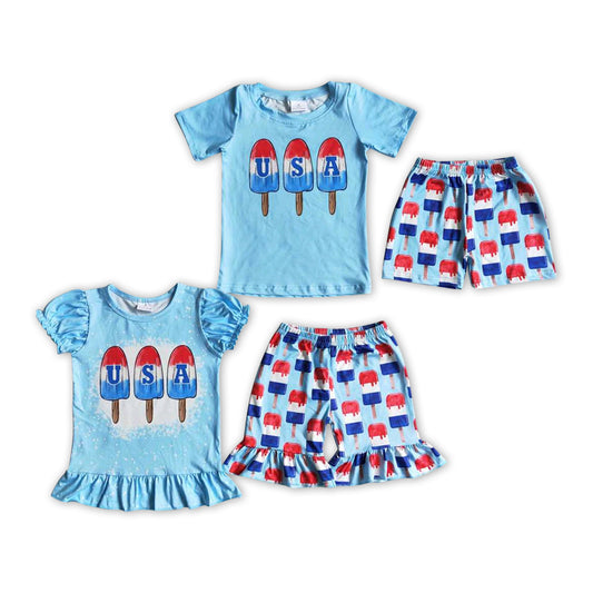 USA Popsicle Print Sibling 4th of July Matching Clothes