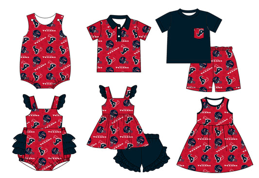 11.14(Custom Design Preorder MOQ 5 Each Design) Team's HOUSTON TEXANS Print Kids Summer Matching Clothes Sibling Wear