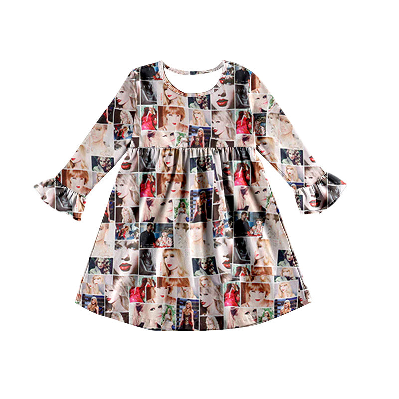 (Custom Design Preorder MOQ 5) Singer Swiftie Print Girls Knee Length Dress