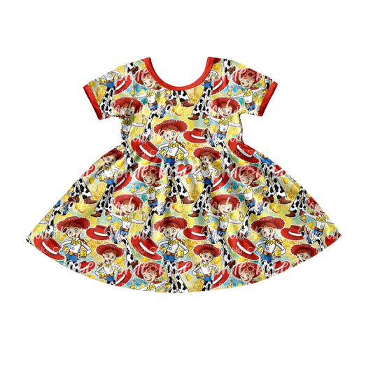 (Custom Design Preorder MOQ 5) Cartoon Toys Print Girls Knee Length Summer Dress