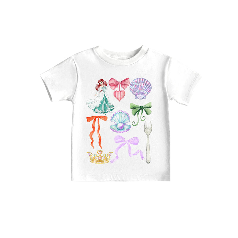 (Custom Design Preorder MOQ 5)NO.3  Cartoon Princess Bows Shell Print Girls Summer Tee Shirts Top