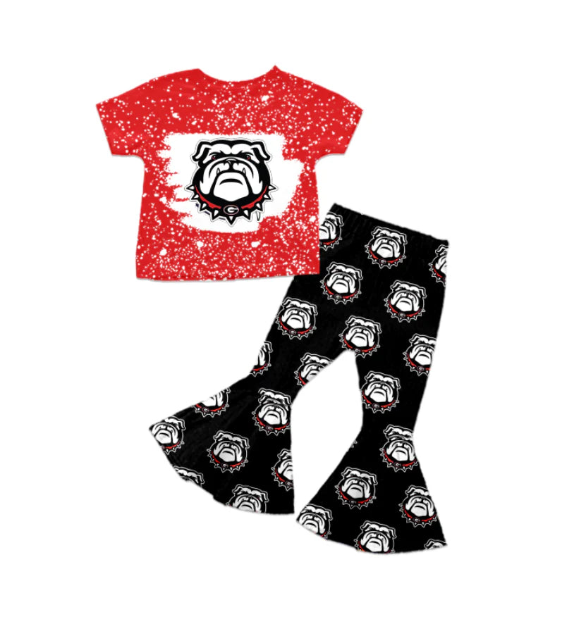 (Custom Design Preorder MOQ 5) Team's Dog Red Top Bell Pants Girls Clothes Set