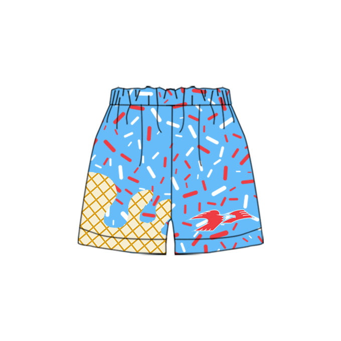 (Custom Design Preorder MOQ 5 Each Item)Team's Central Blue Sprinkles Print Summer Bottom Shorts Mom and Me Matching Clothes