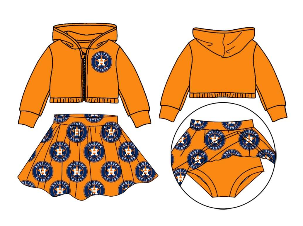 (Custom Design Preorder MOQ 5) Team's Houston Astros Print Skirts With Shorts Girls Clothes Sets