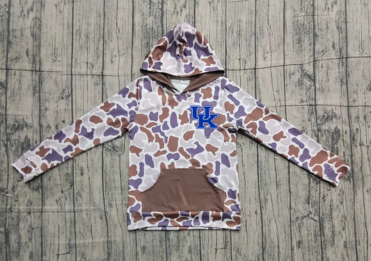 (Custom Design Preorder MOQ 5 Each Item) Team's Kentucky Purple Brown Camo Print Kids Fall Zipper Hoodie Top Mom and Me Matching Clothes