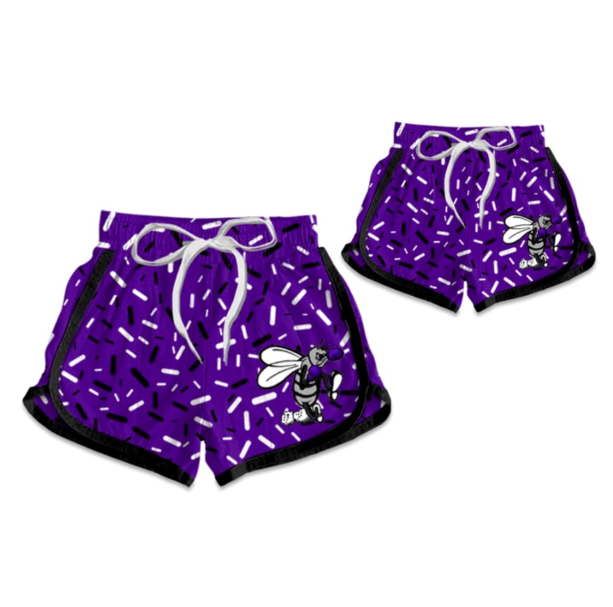 (Custom Design Preorder MOQ 5 Each Item) Team's Bee Purple Print Summer Bottom Sports Shorts Mom and Me Matching Clothes