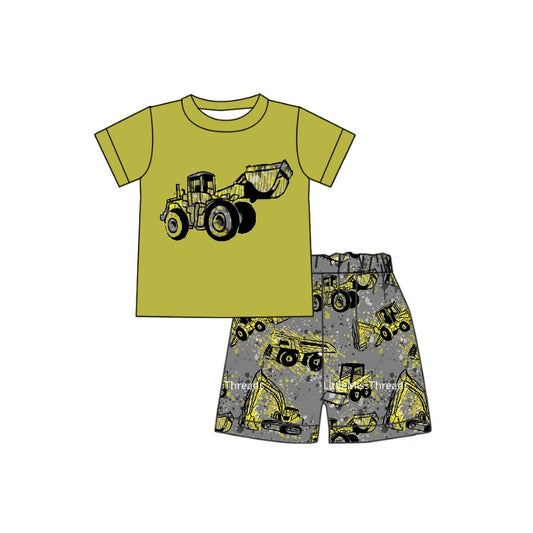 (Custom Design Preorder MOQ 5)  Construction Shorts Boys Clothes Set