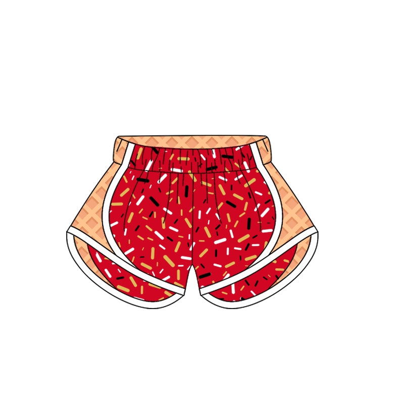 (Custom Design Preorder MOQ 5 Each Design) Team's Red Sprinkles Print Summer Bottom Shorts Mom and Me Matching Clothes