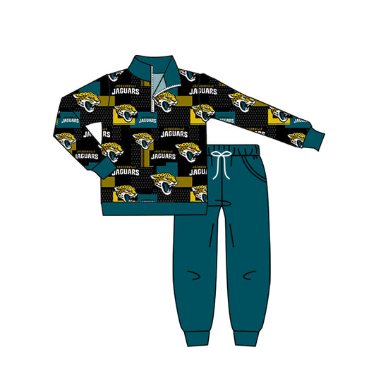 (Custom Design Preorder MOQ 5)NO.6 Team's JAGUARS Pullover Top Pockets Pants Boys Fall Clothes Set