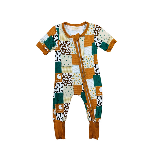 (Custom Design Preorder MOQ 5)  Cows Boots Cactus Print Baby Bamboo Sleeper Zipper Romper