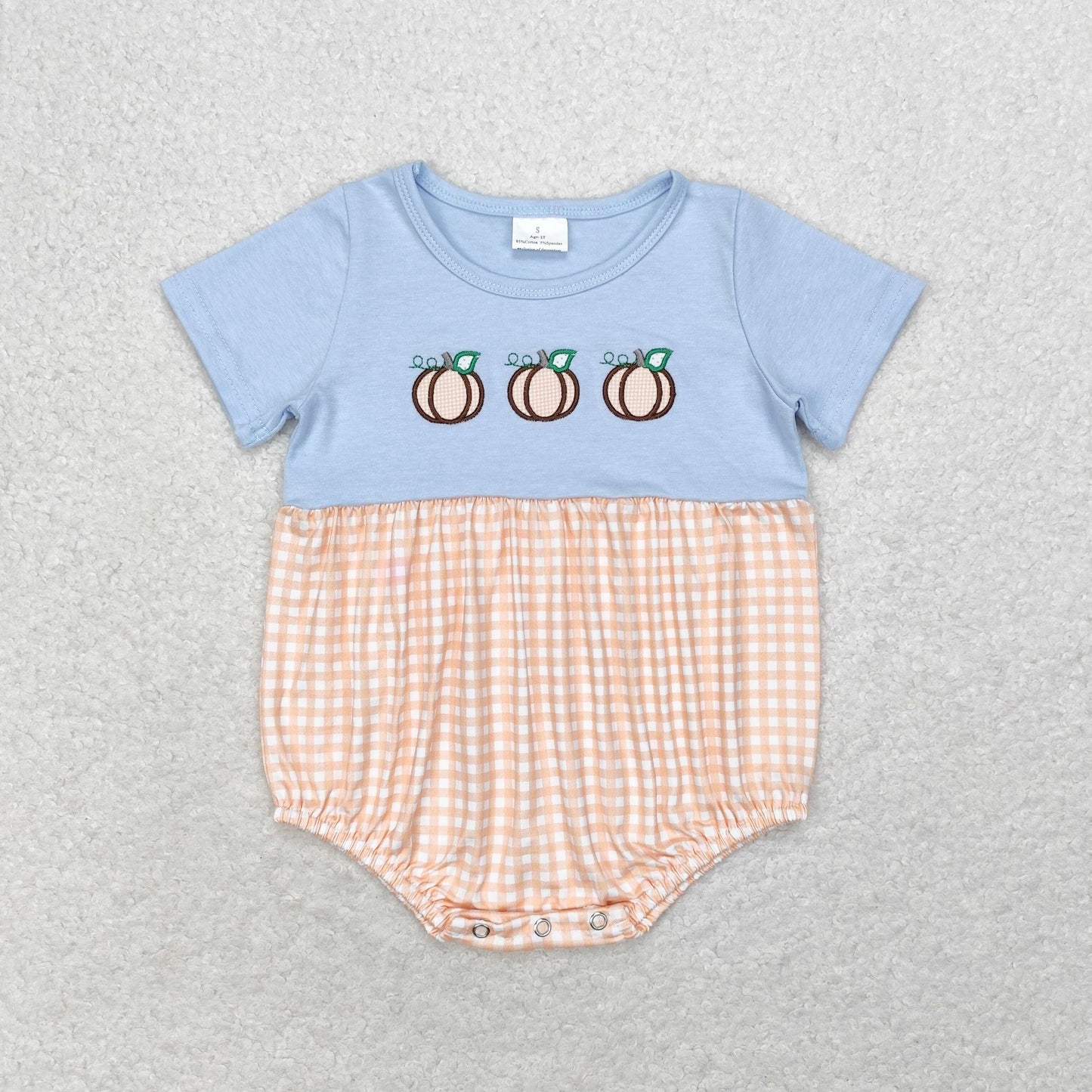 Pumpkin Embroidery Plaid Print Sibling Fall Matching Clothes