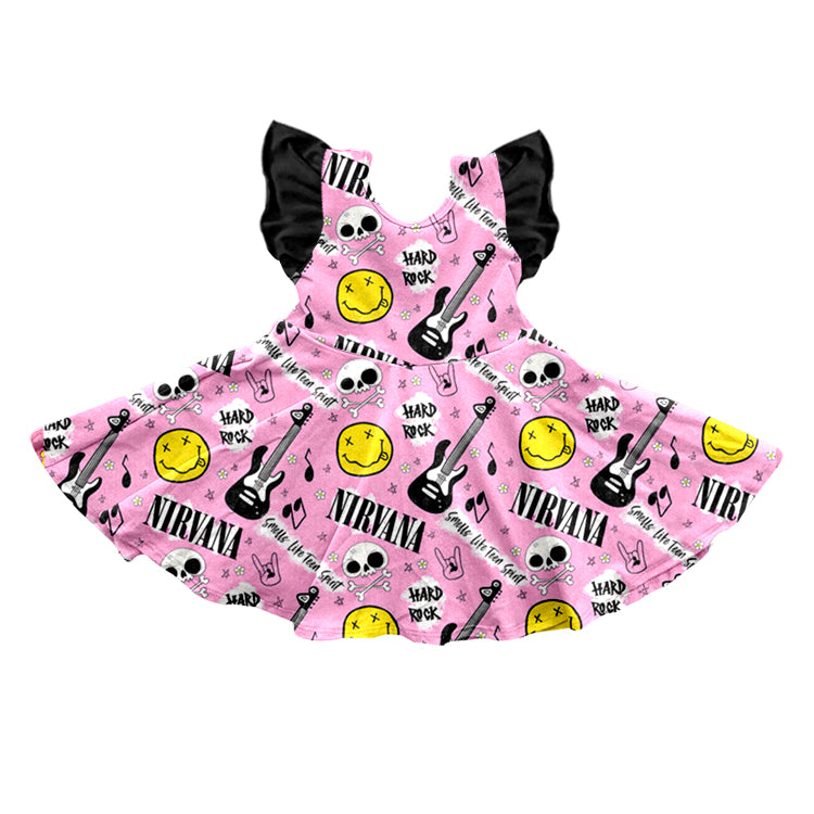 (Custom Design Preorder MOQ 5) NIRVANA Guitar Music Print Girls Knee Length Dress
