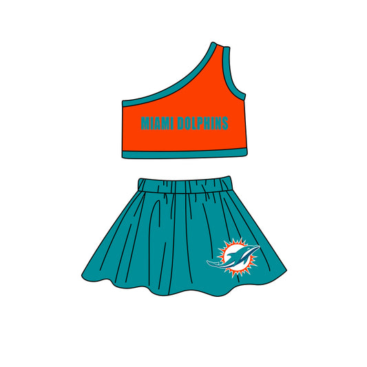 (Custom Design Preorder MOQ 5 ) Team's Dolphins Crop Top Skirts Shorts Girls Clothes Sets