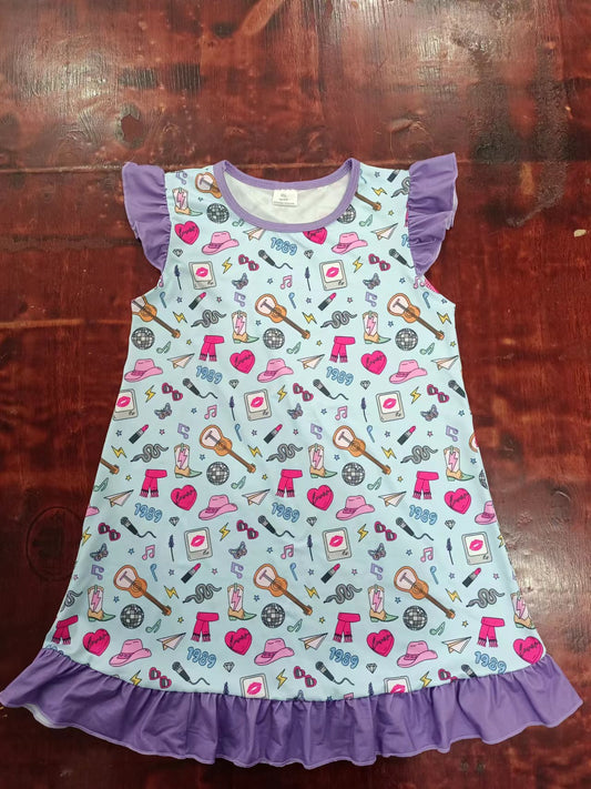 (Custom Design Preorder MOQ 5) Singer Swiftie Print Girls Knee Length Summer Dress