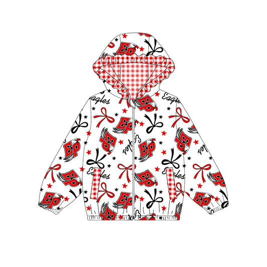 (Custom Design Preorder MOQ 5) Team's Eagles Bows Print Pockets Girls Long Sleeve Zipper Jackets Top