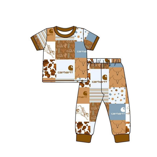 (Custom Design Preorder MOQ 5)  Rodeo Print Boys Pajamas Clothes Set