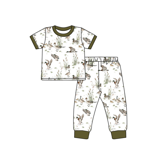 (Custom Design Preorder MOQ 5) Duck Print Kids Bamboo Pajamas Clothes Set