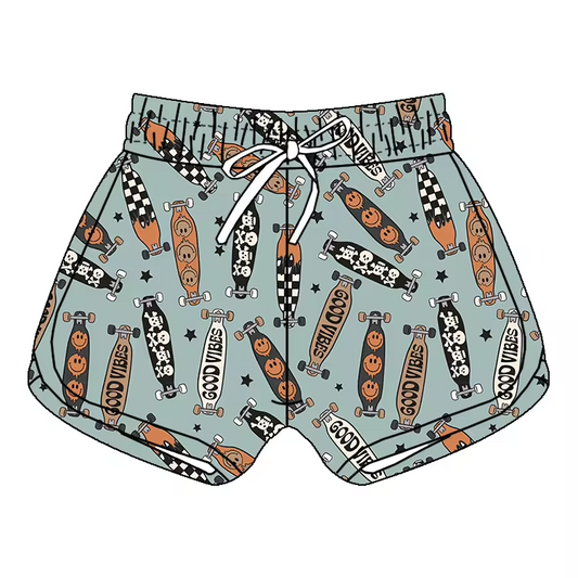 (Custom Design Preorder MOQ 5)  Good Vibes Scooter Print Boys Summer Shorts