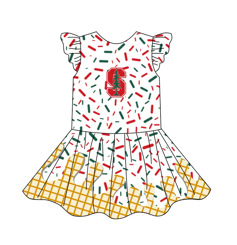 (Custom Design Preorder MOQ 5) Team's S Sprinkles Print Girls Summer Knee Length Dress