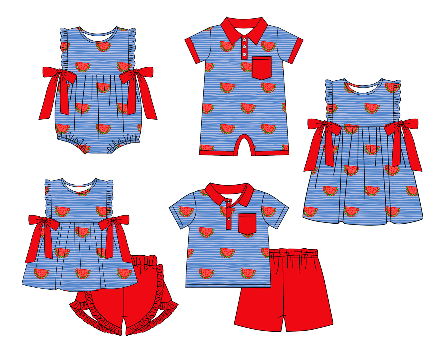 11.21(Custom Design Preorder MOQ 5 Each Design) Watermelon Print Kids Summer Matching Clothes Sibling Wear