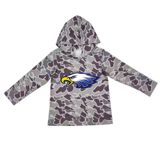 (Custom Design Preorder MOQ 5) Team Eagles Dark Brown Camo Print Kids Long Sleeve Hoodie Top