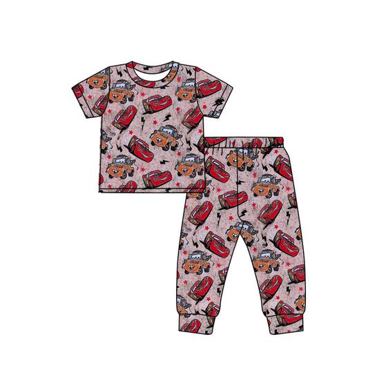 (Custom Design Preorder MOQ 5) Cartoon Cars Print Boys Pajamas Clothes Set