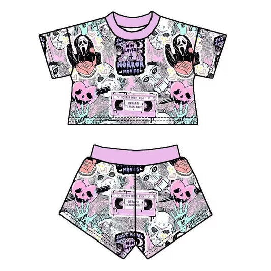 (Custom Design Preorder MOQ 5)  Movie Characters Print Girls Halloween Clothes Set