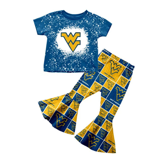 (Custom Design Preorder MOQ 5) Team's WV Blue Print Top Bell Pants Girls Clothes Set