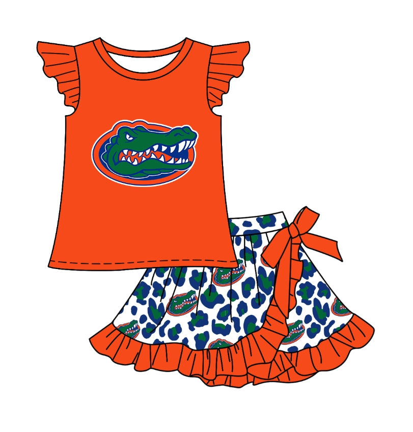 (Custom Design Preorder MOQ 5) Team's Florida Leopard Print Skirts Shorts Girls Summer Clothes Set