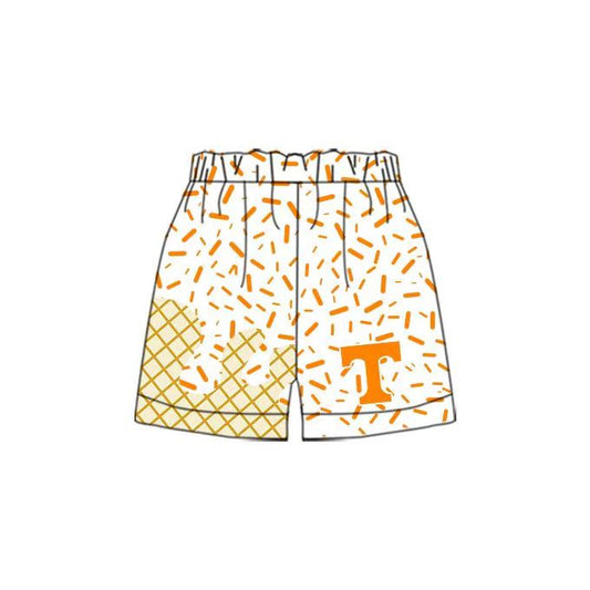 (Custom Design Preorder MOQ 5 Each Item) Team's T Orange Sprinkles Print Summer Bottom Shorts Mom and Me Matching Clothes