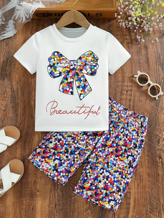 (Custom Design Preorder MOQ 5)  Beautiful Top Colorful Shorts Girls Summer Clothes Set