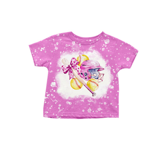 11.30(Custom Design Preorder MOQ 5 ) Softball Bows Hotpink Print Girls Summer Tee Shirts Top