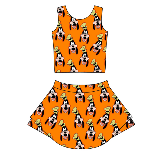 (Custom Design Preorder MOQ 5) Cartoon Dog Print Shorts Skirts Girls Summer Yoga Clothes Set