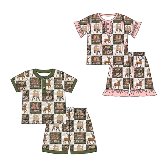 12.8 (Custom Design Preorder MOQ 5) GONE HUNTING Plaid Print Kids Summer Pajamas Clothes Set Sibling Wear