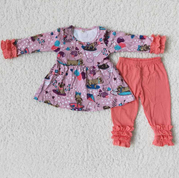 (Promotion)G2-17. Dog Flowers Capri Pants Girls Outfits