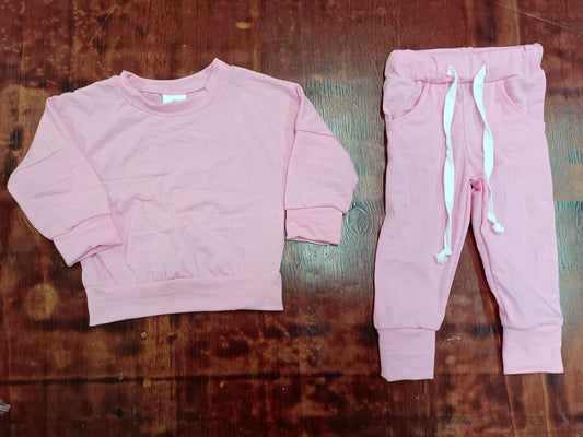 (Custom Design Preorder MOQ 3 ) Pink Color Kids Pajamas Clothes Set